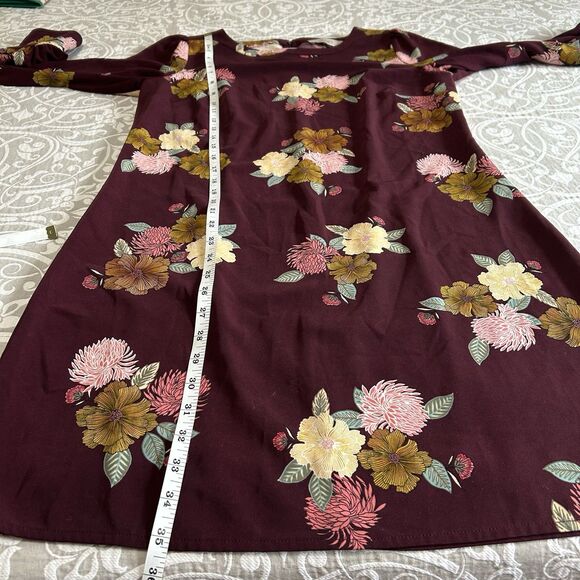 Loft Dress Women 8 Maroon Floral Long Sleeve Cottage Romantic Preppy Western - Picture 6 of 12